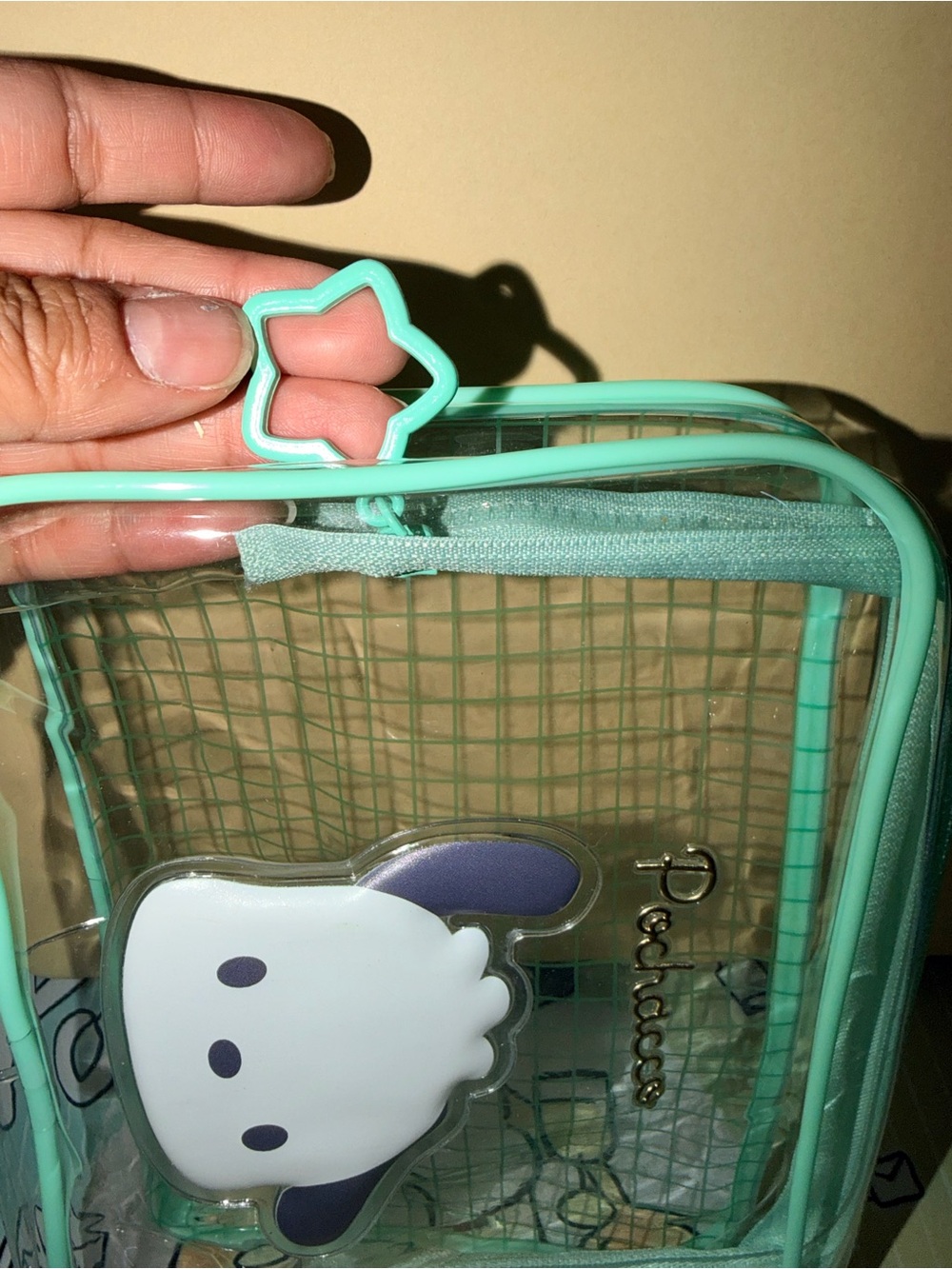 💚NWOT Pochacco Clear Cosmetic/Utencils Bag with Mint lining - Picture 3 of 3
